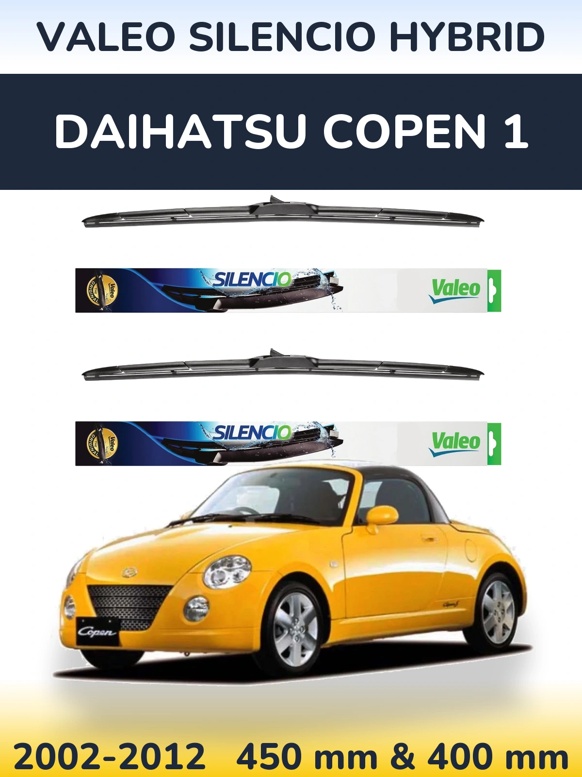 Комплект передних дворников Valeo Silencio Hybrid 450 & 400 мм для Daihatsu Copen 1 2002-2012