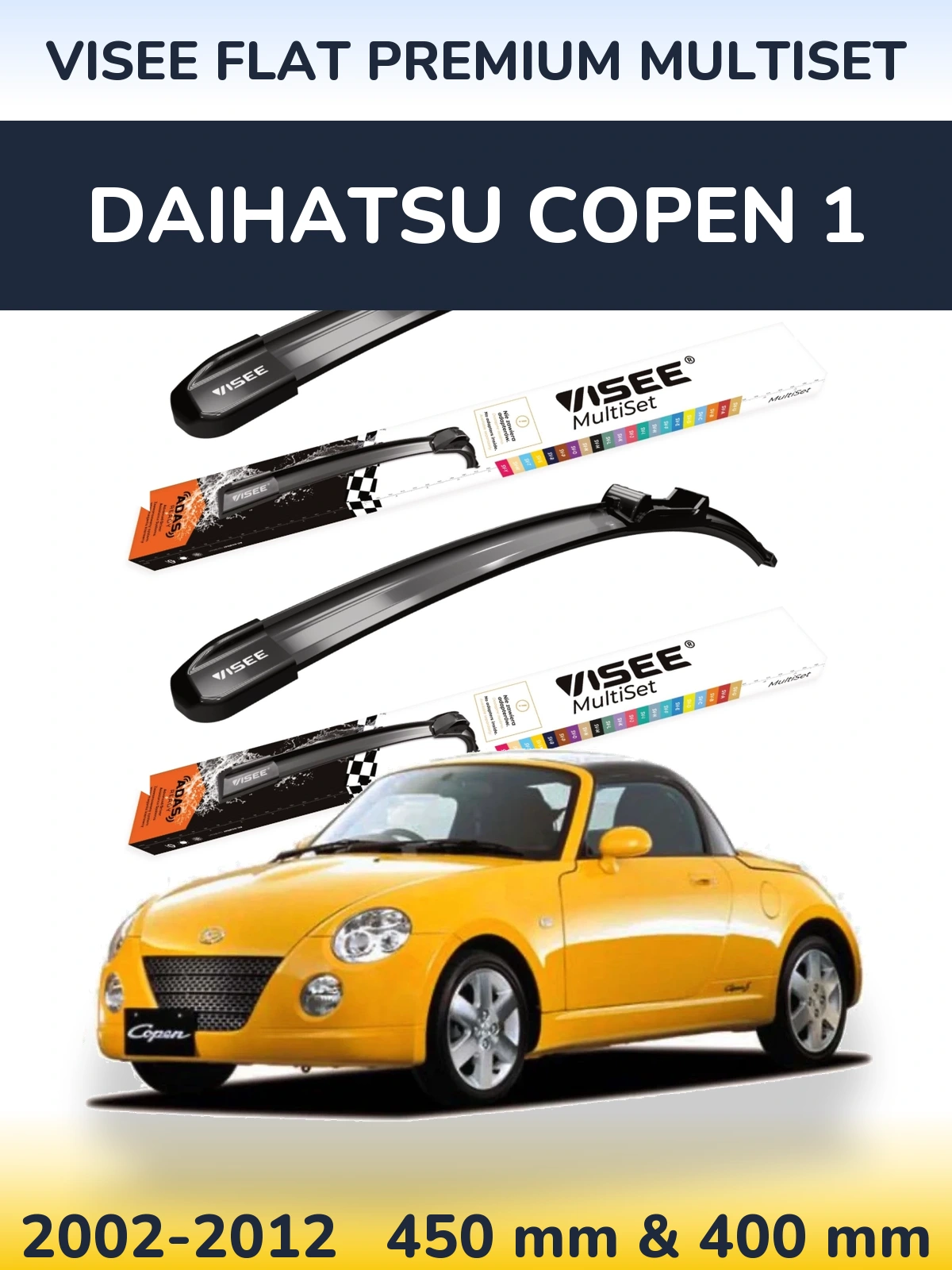 Комплект передних дворников VISEE FLAT PREMIUM MultiSet 450 & 400 мм для Daihatsu Copen 1 2002-2012