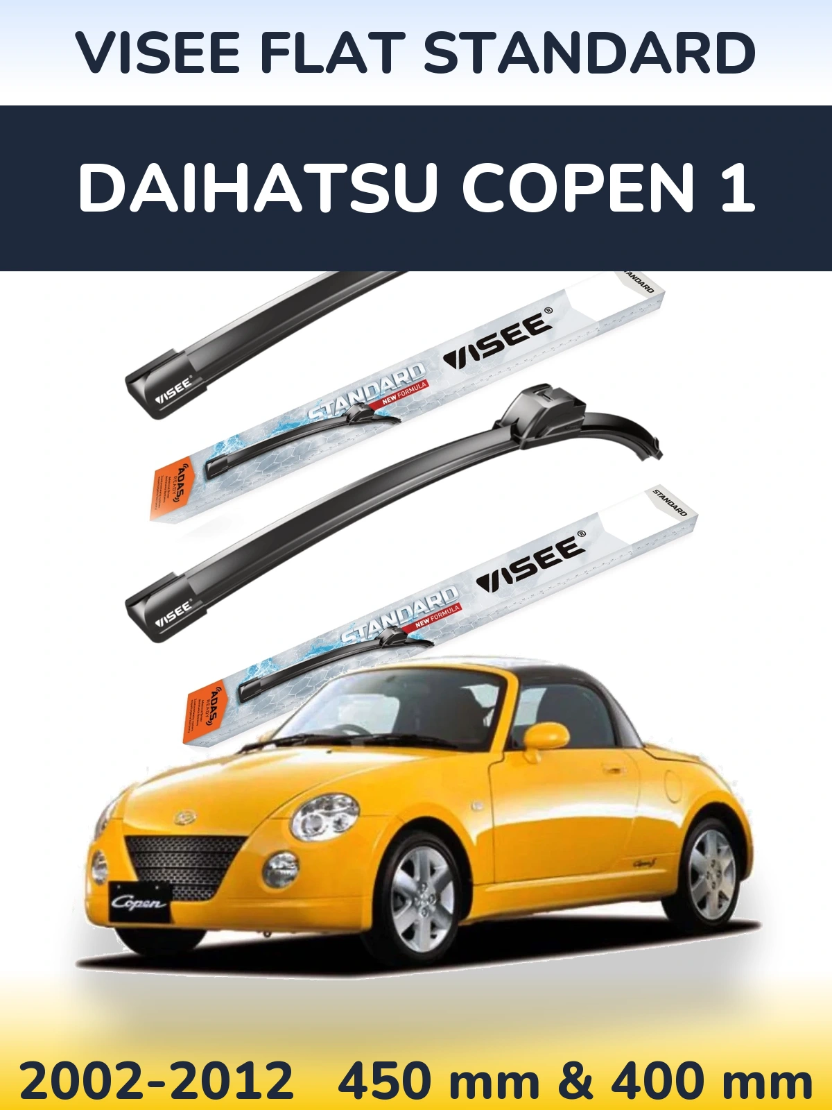 Комплект передних дворников VISEE FLAT STANDARD 450 & 400 мм для Daihatsu Copen 1 2002-2012