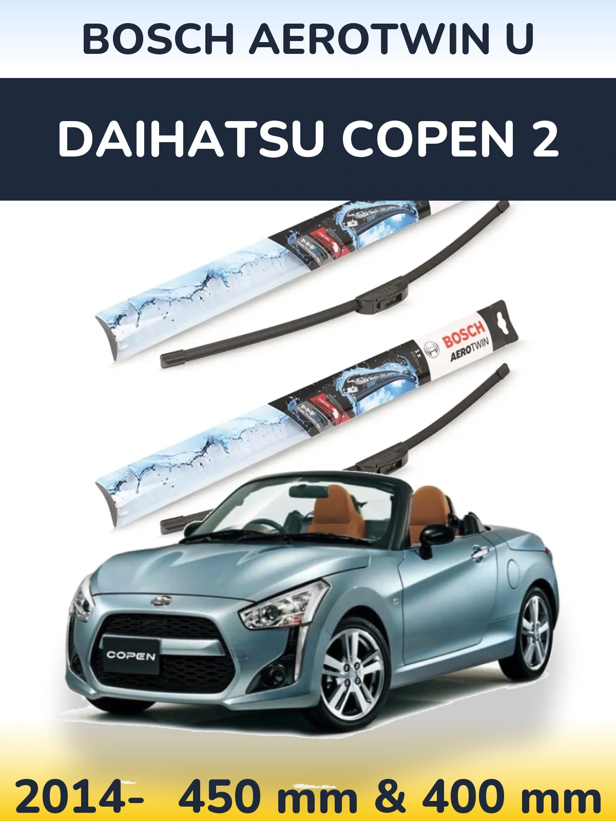 Комплект передніх щіток BOSCH AeroTwin U 450 & 400 мм для Daihatsu Copen 2 2014-2026