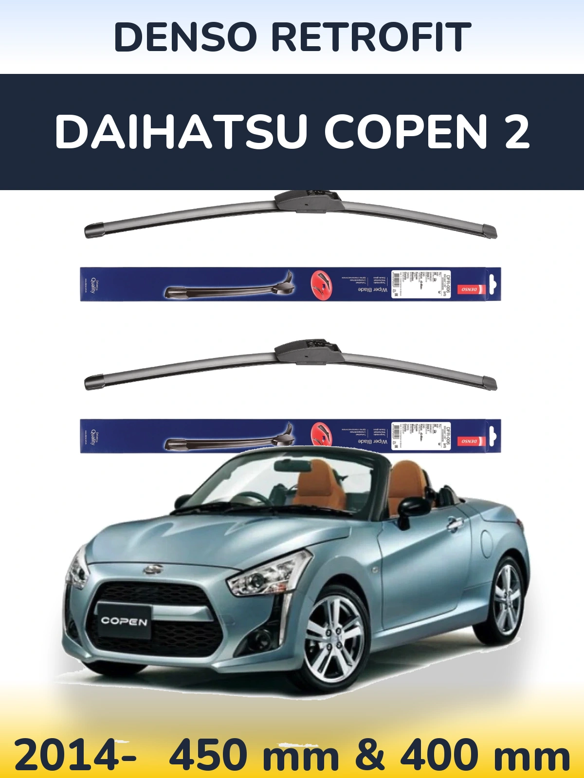 Комплект передніх щіток Denso Retrofit 450 & 400 мм для Daihatsu Copen 2 2014-2026