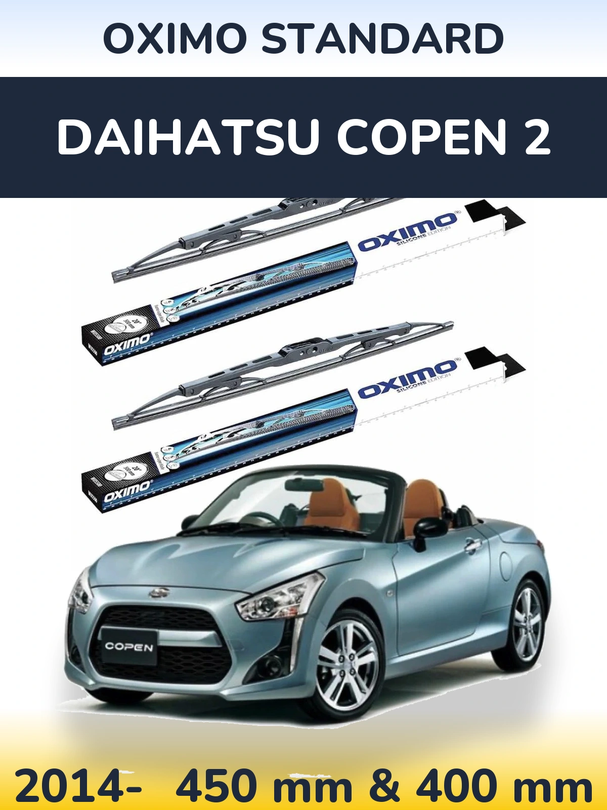 Комплект передніх щіток Oximo Standard 450 & 400 мм для Daihatsu Copen 2 2014-2026