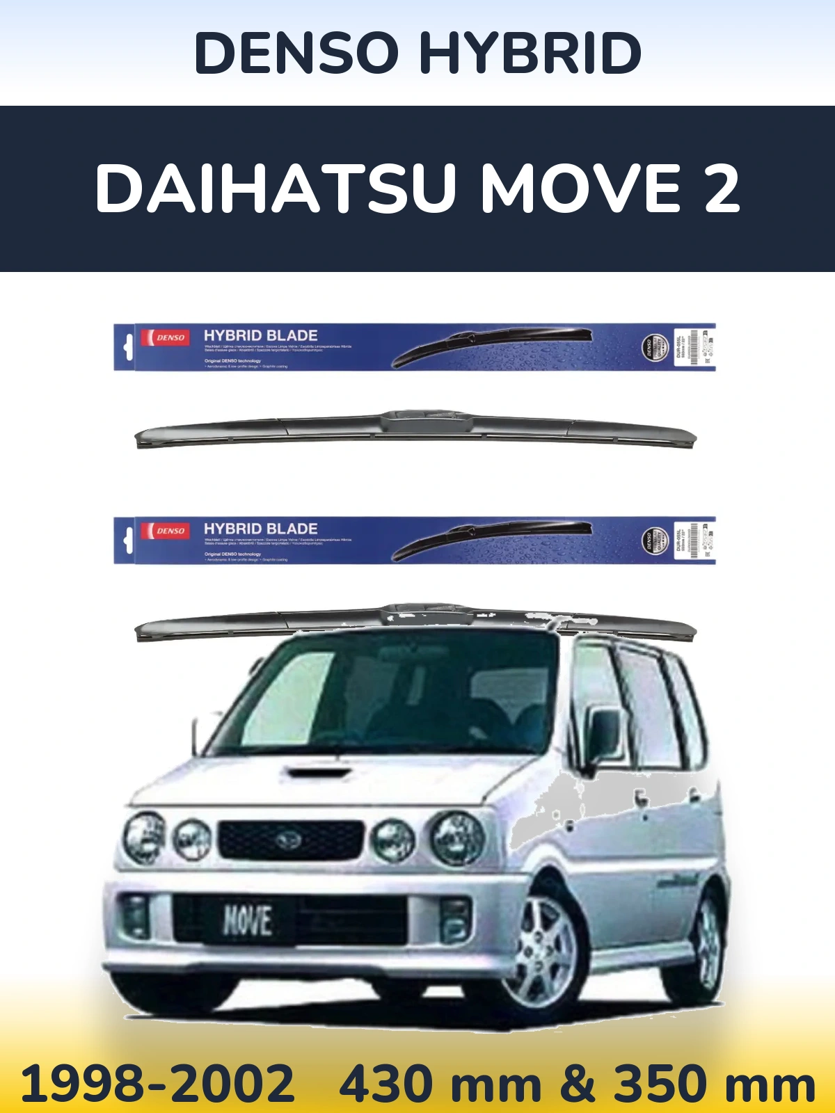 Komplet przednich wycieraczek Denso Hybrid 430 & 350 mm do Daihatsu Move 2 1998-2002