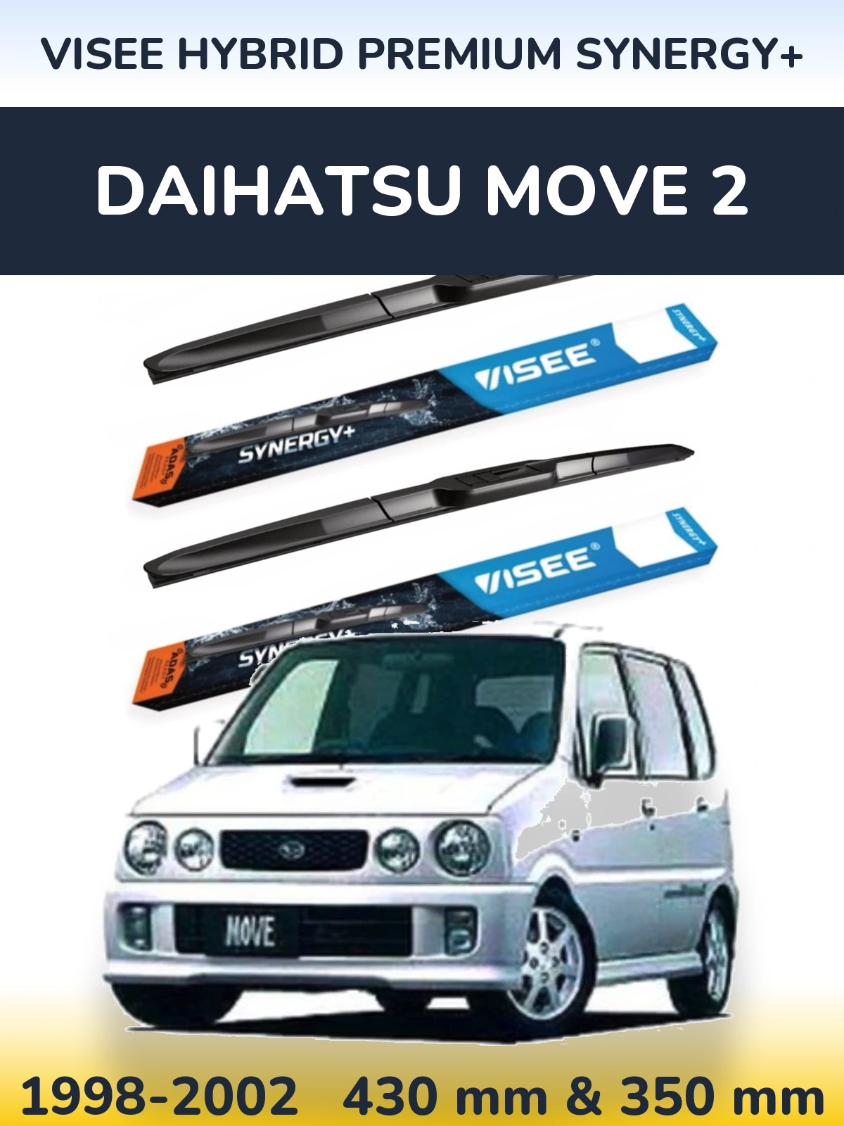 Komplet przednich wycieraczek VISEE HYBRID PREMIUM SYNERGY+ 430 & 350 mm do Daihatsu Move 2 1998-2002