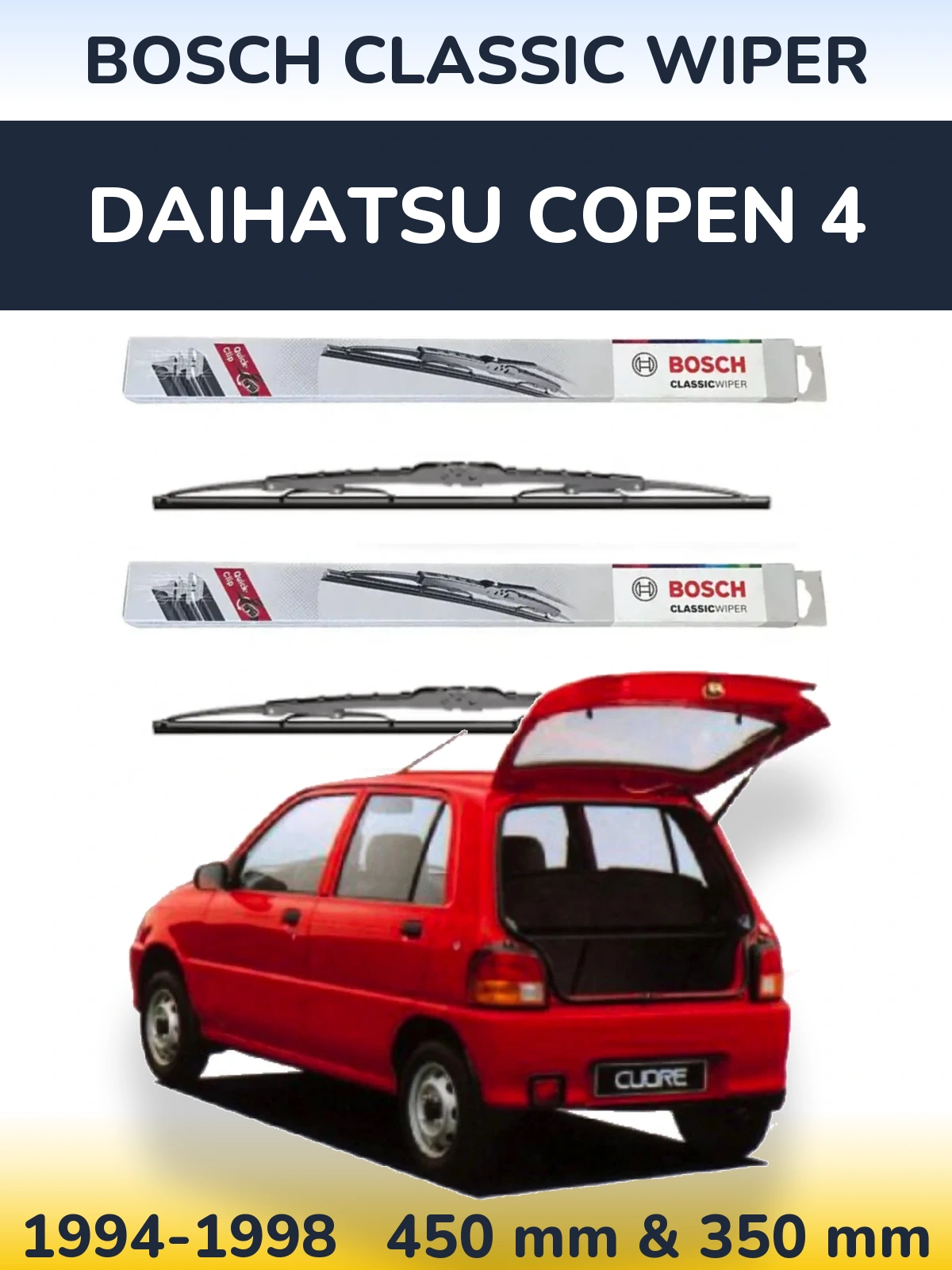 Комплект передних дворников BOSCH Classic Wiper 450 & 340 мм для Daihatsu Copen 4 1994-1998