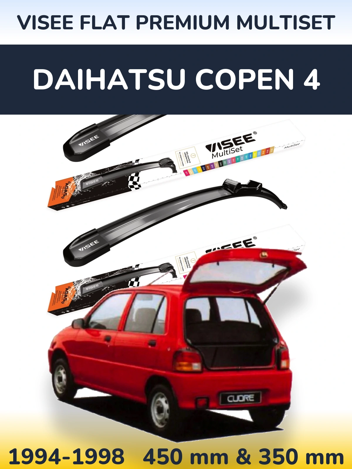 Komplet przednich wycieraczek VISEE FLAT PREMIUM MultiSet 450 & 350 mm do Daihatsu Copen 4 1994-1998