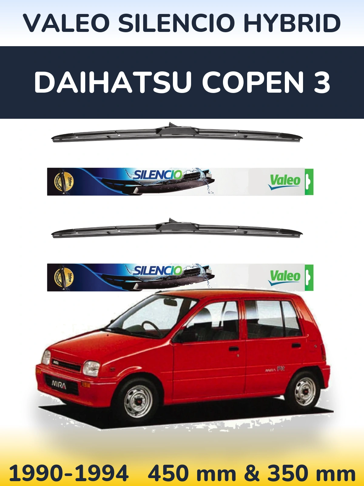 Комплект передних дворников Valeo Silencio Hybrid 450 & 350 мм для Daihatsu Copen 3 1990-1994