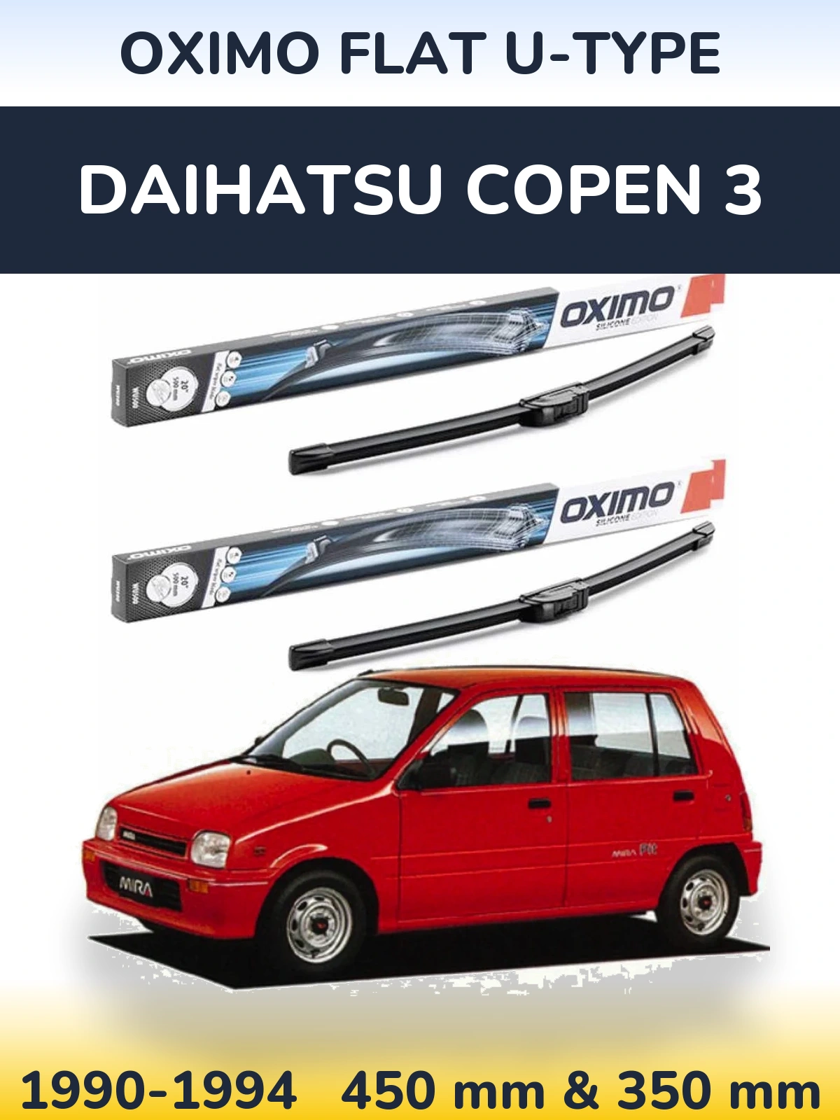 Комплект передних дворников Oximo Flat U-type 450 & 350 мм для Daihatsu Copen 3 1990-1994