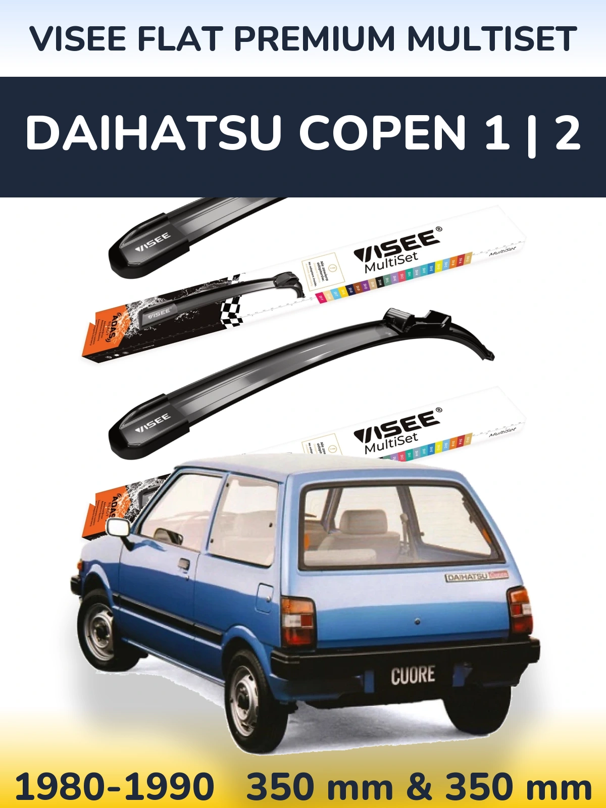 Komplet przednich wycieraczek VISEE FLAT PREMIUM MultiSet 350 & 350 mm do Daihatsu Copen 1 | 2 1980-1990