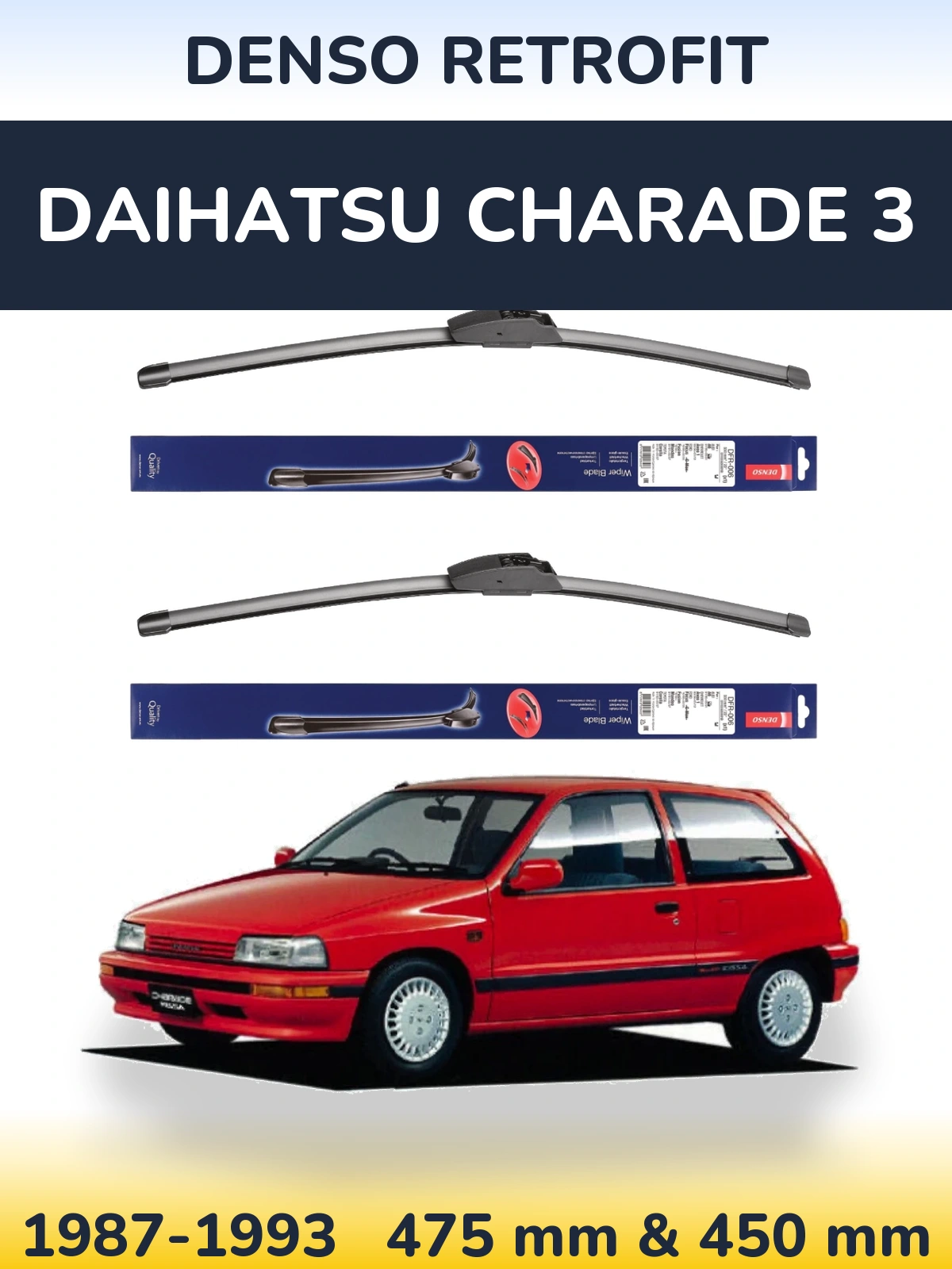 Komplet przednich wycieraczek Denso Retrofit 475 & 450 mm do Daihatsu Charade 3 1987-1993