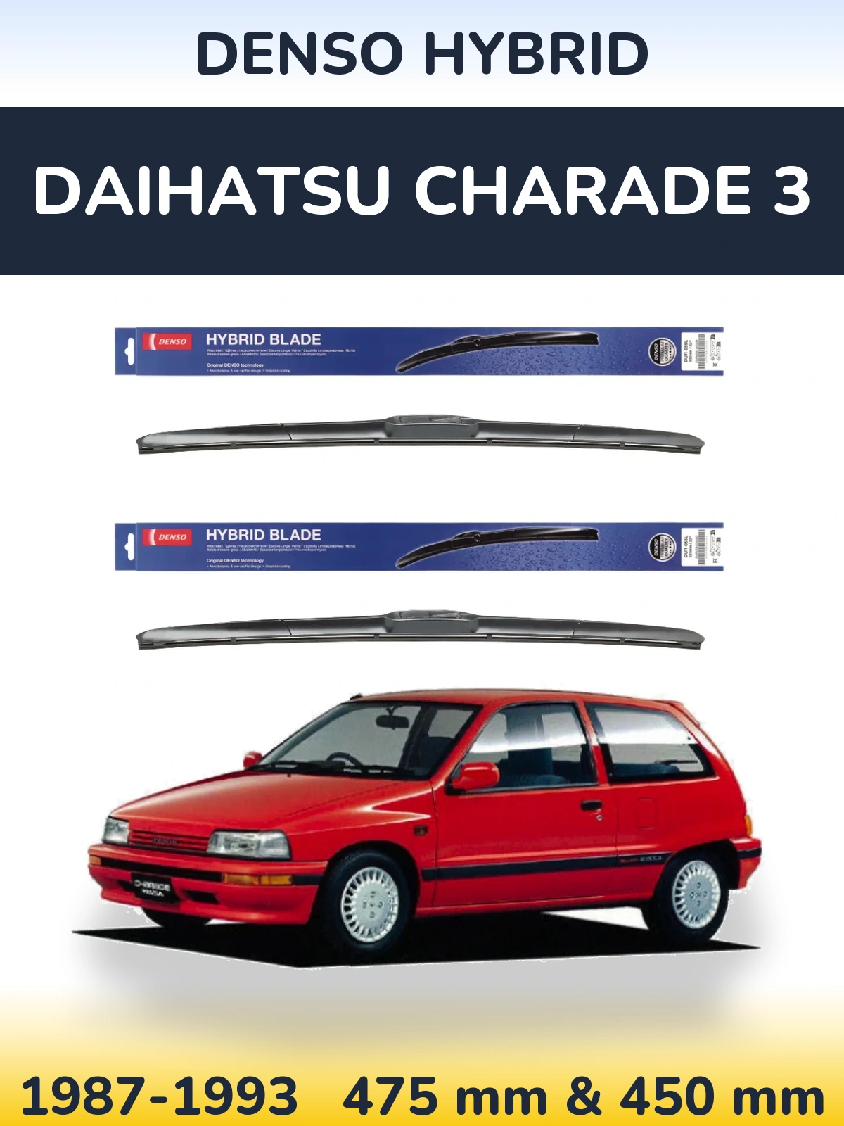 Komplet przednich wycieraczek Denso Hybrid 475 & 450 mm do Daihatsu Charade 3 1987-1993