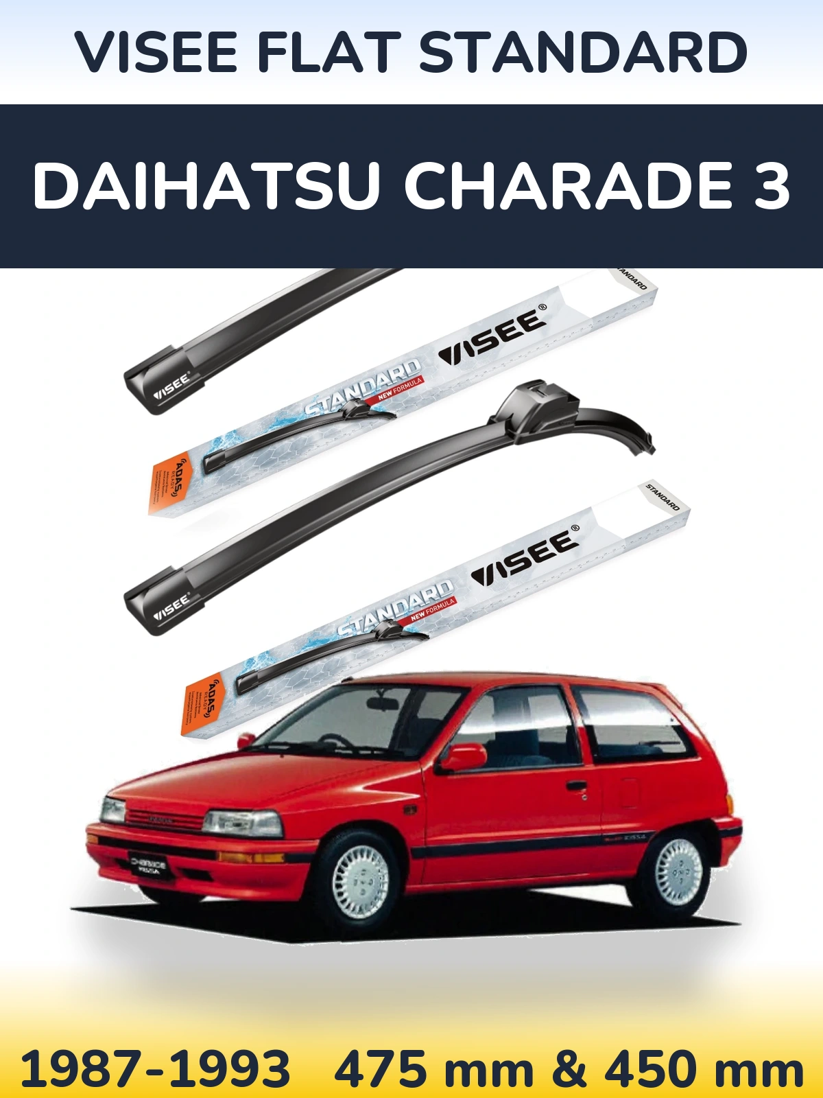 Komplet przednich wycieraczek VISEE FLAT STANDARD 475 & 450 mm do Daihatsu Charade 3 1987-1993