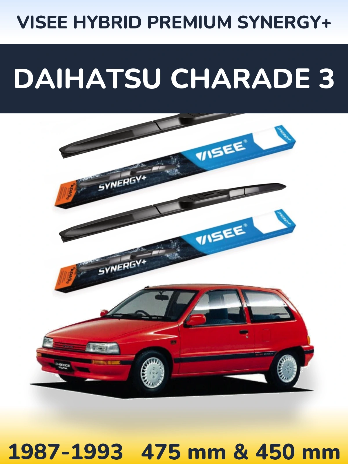 Komplet przednich wycieraczek VISEE HYBRID PREMIUM SYNERGY+ 475 & 450 mm do Daihatsu Charade 3 1987-1993
