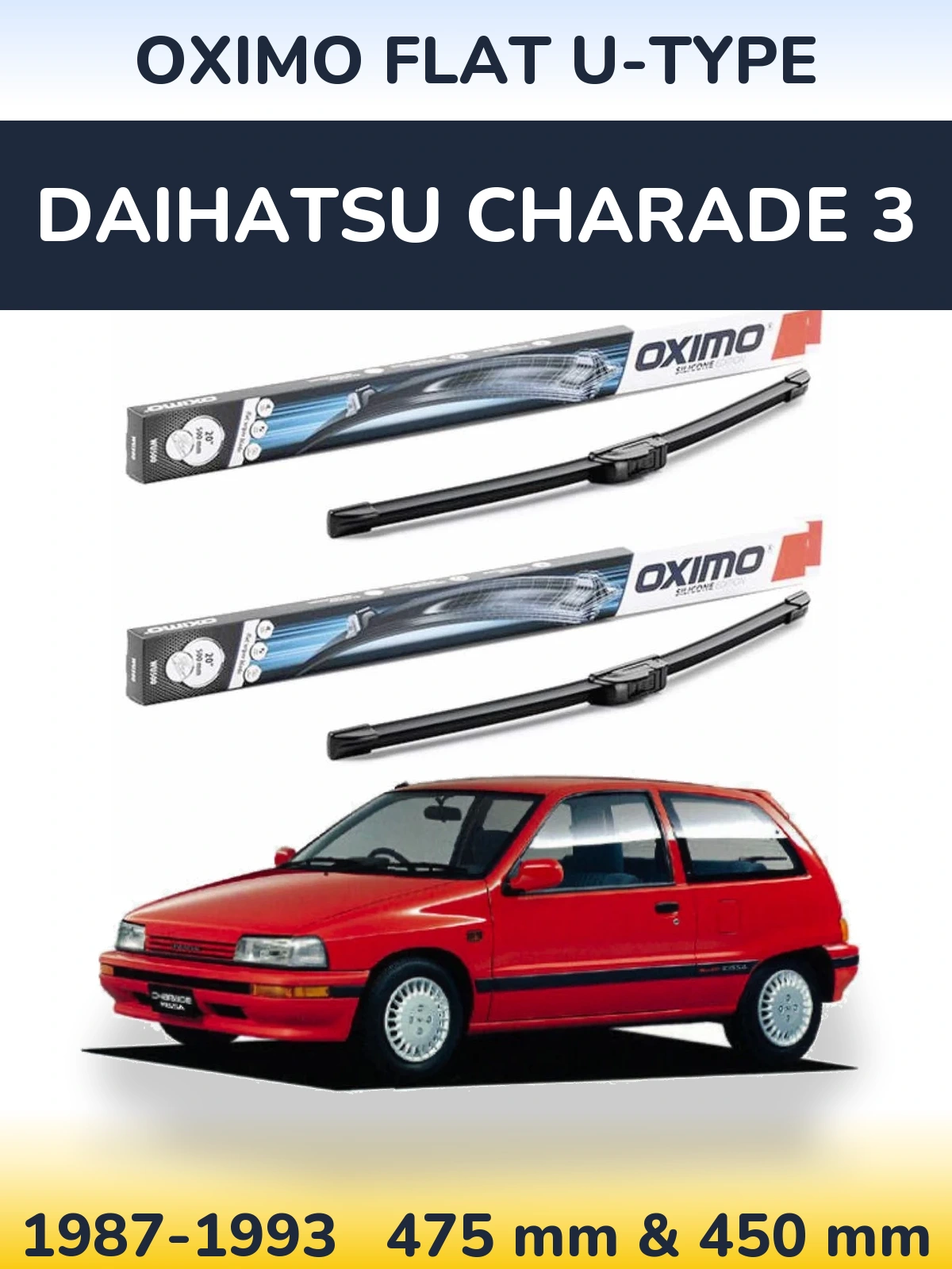Komplet przednich wycieraczek Oximo Flat U-type 475 & 450 mm do Daihatsu Charade 3 1987-1993