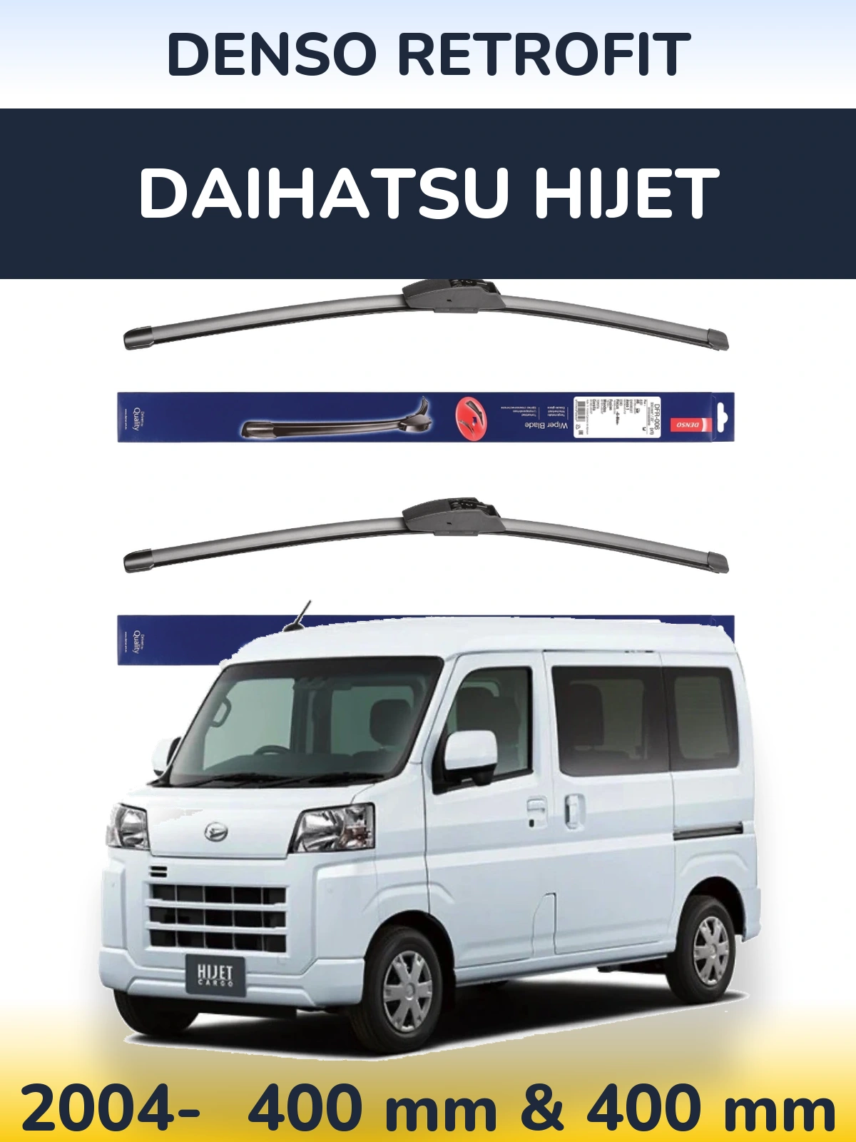 Front wiper blade set Denso Retrofit 400 & 400 mm for Daihatsu HiJet 2004-2026