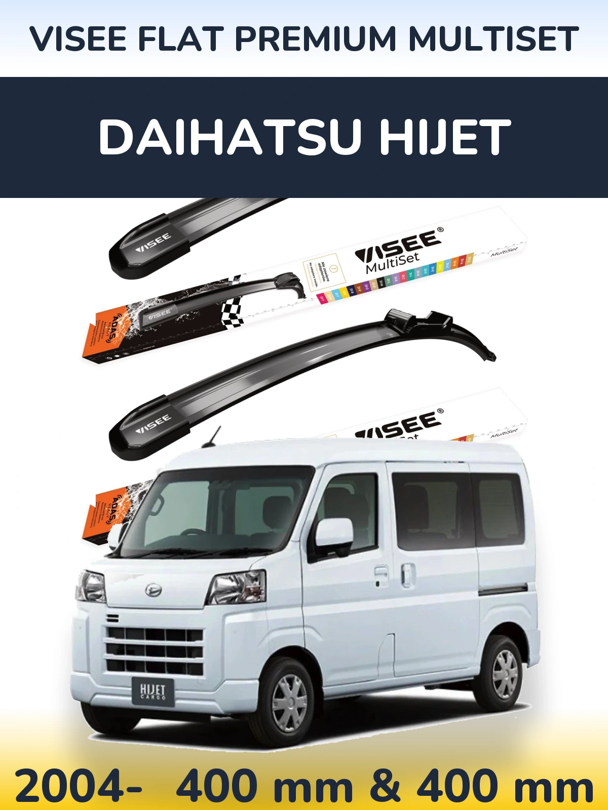 Front wiper blade set VISEE FLAT PREMIUM MultiSet 400 & 400 mm for Daihatsu HiJet 2004-2026