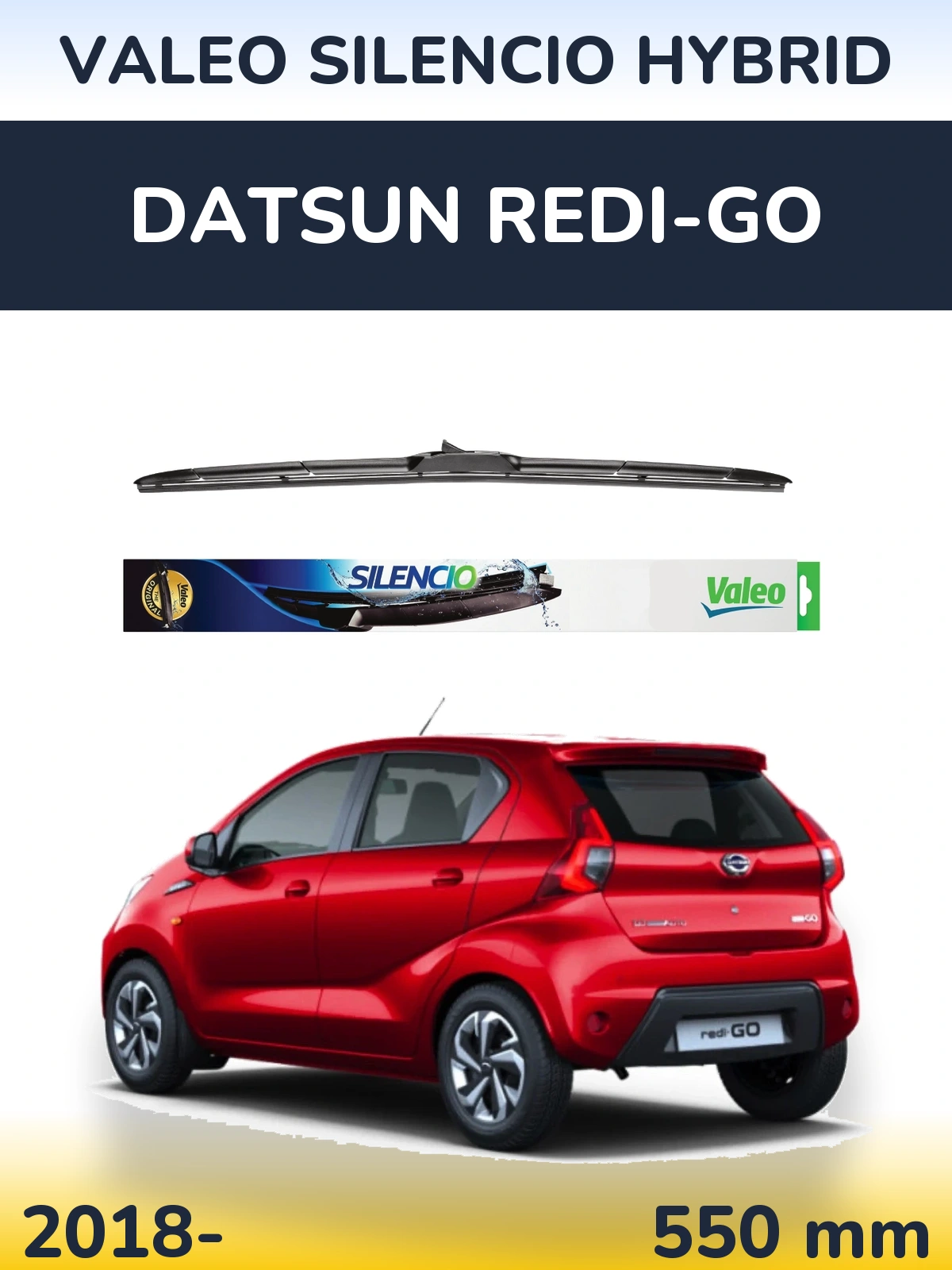 Front wiper blade Valeo Silencio Hybrid 550 mm for Datsun Redi-Go 2018-2026