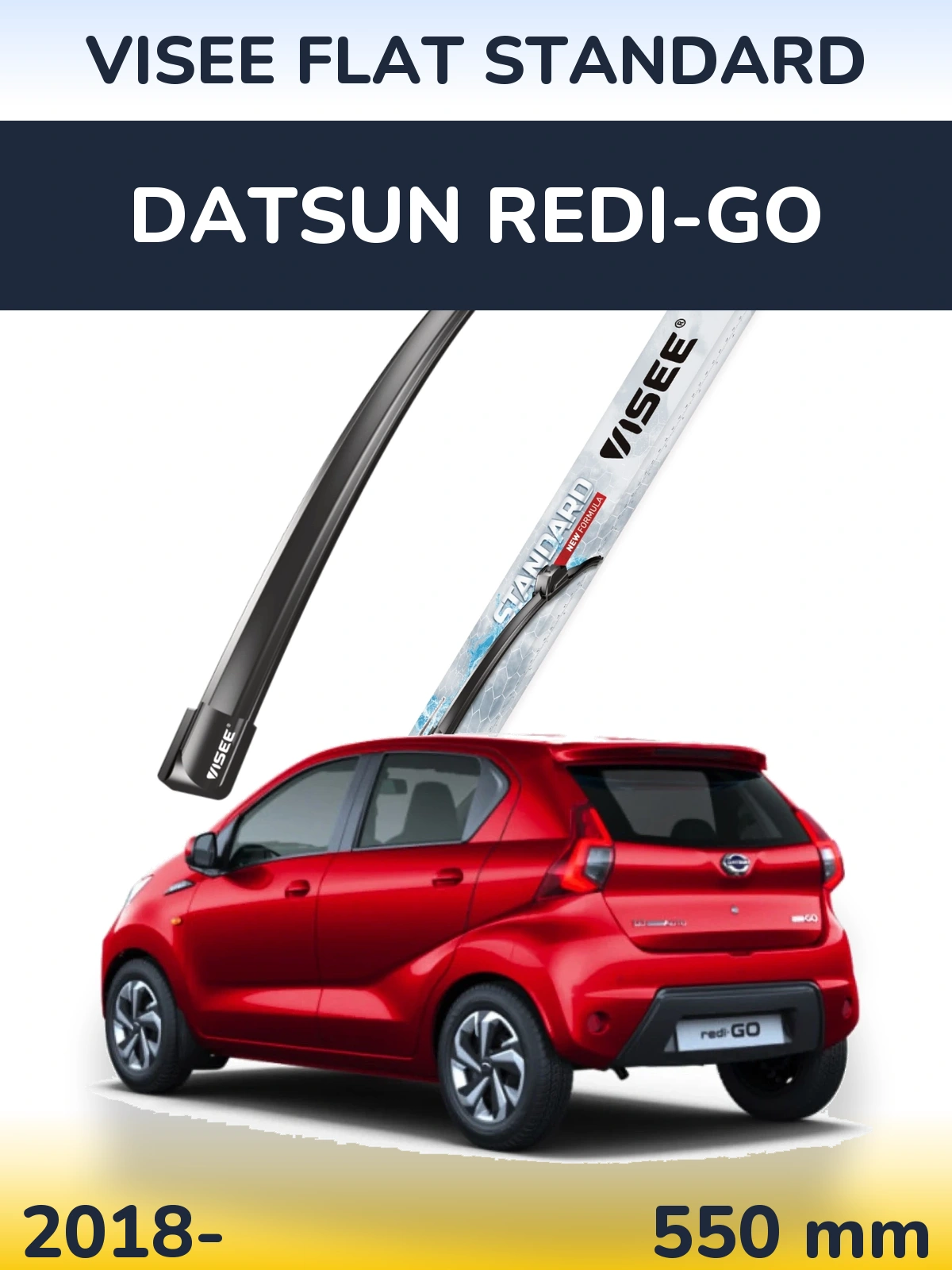 Front wiper blade VISEE FLAT STANDARD 550 mm for Datsun Redi-Go 2018-2026