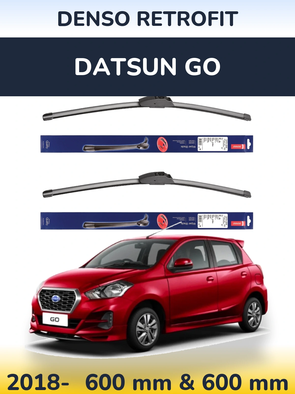 Комплект передних дворников Denso Retrofit 600 & 600 мм для Datsun Go 2018-2026