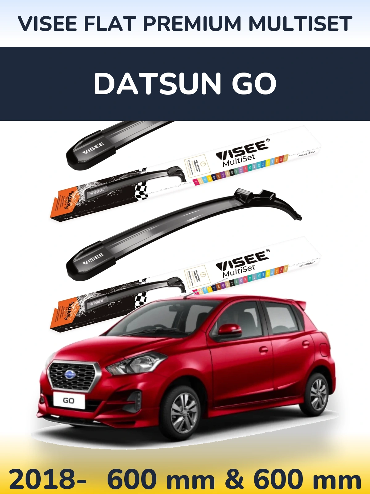 Front wiper blade set VISEE FLAT PREMIUM MultiSet 600 & 600 mm for Datsun Go 2018-2026