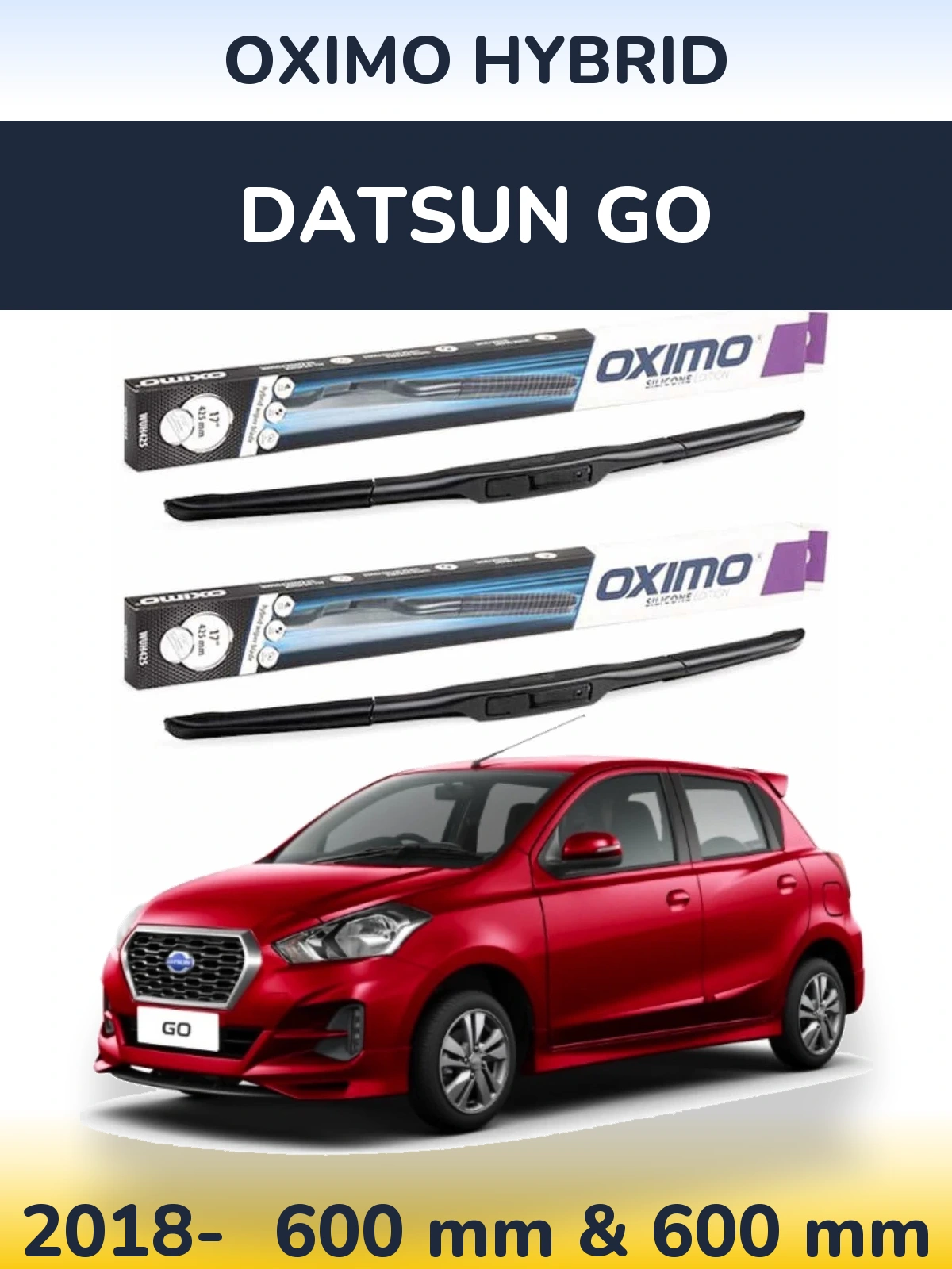 Комплект передних дворников Oximo Hybrid 600 & 600 мм для Datsun Go 2018-2026