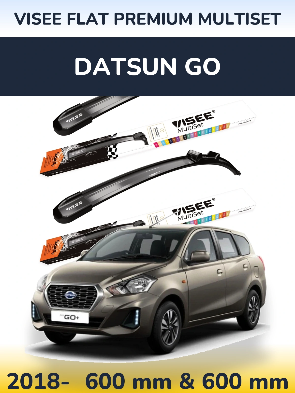 Комплект передних дворников VISEE FLAT PREMIUM MultiSet 600 & 600 мм для Datsun Go 2018-2026