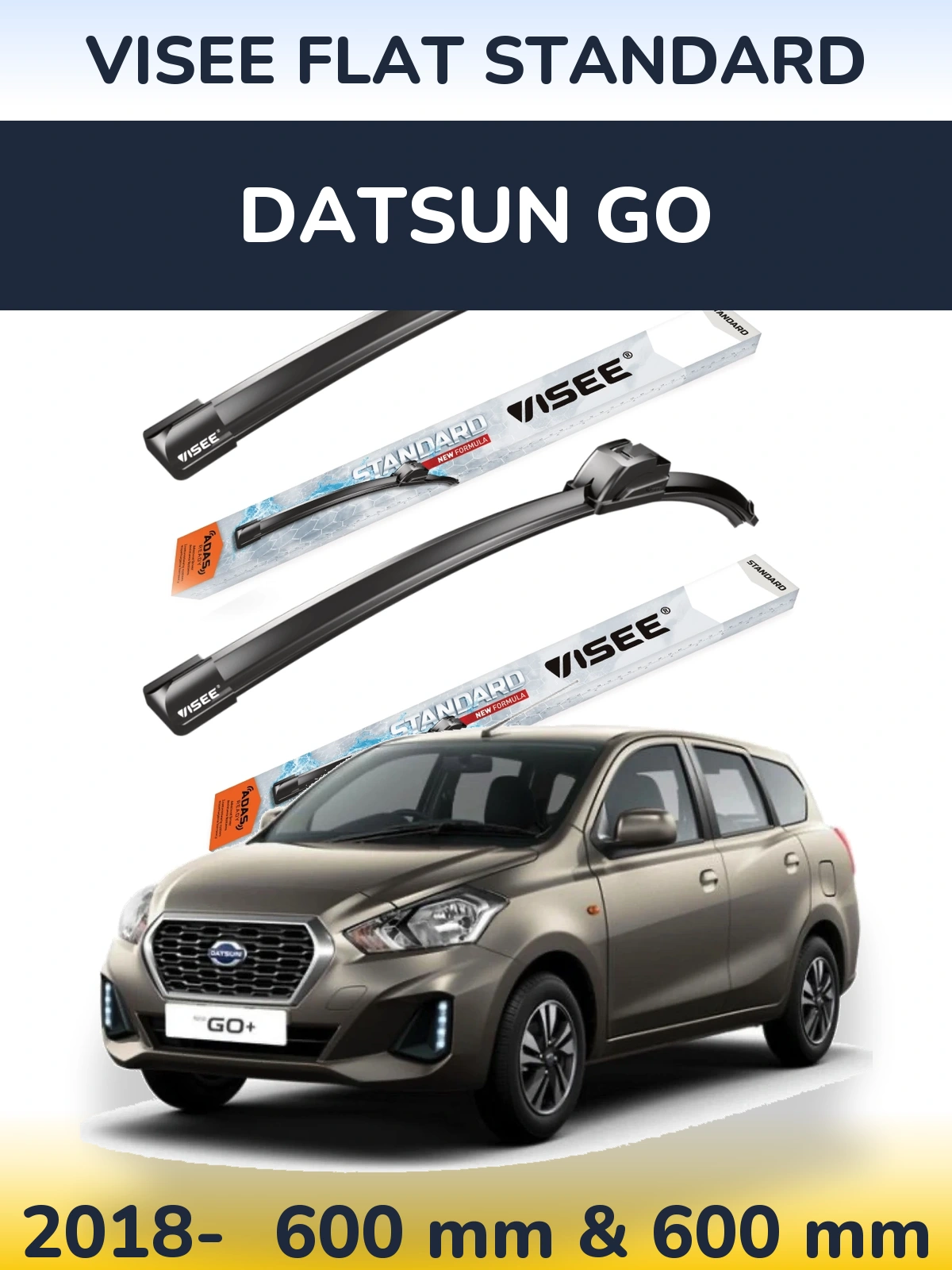 Front wiper blade set VISEE FLAT STANDARD 600 & 600 mm for Datsun Go 2018-2026