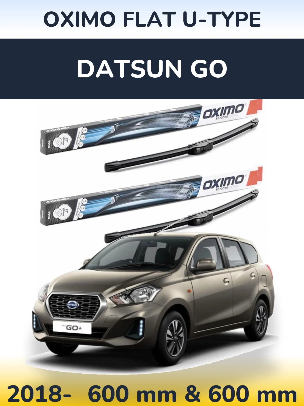 Комплект передних дворников Oximo Flat U-type 600 & 600 мм для Datsun Go 2018-2026