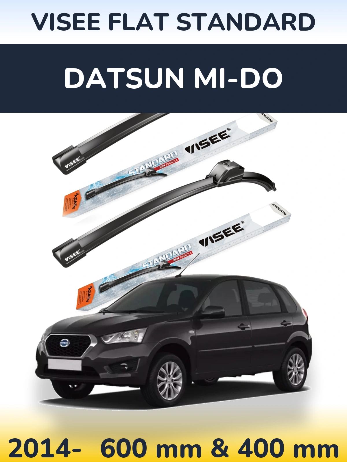 Komplet przednich wycieraczek VISEE FLAT STANDARD 600 & 400 mm do Datsun mi-DO 2014-2026