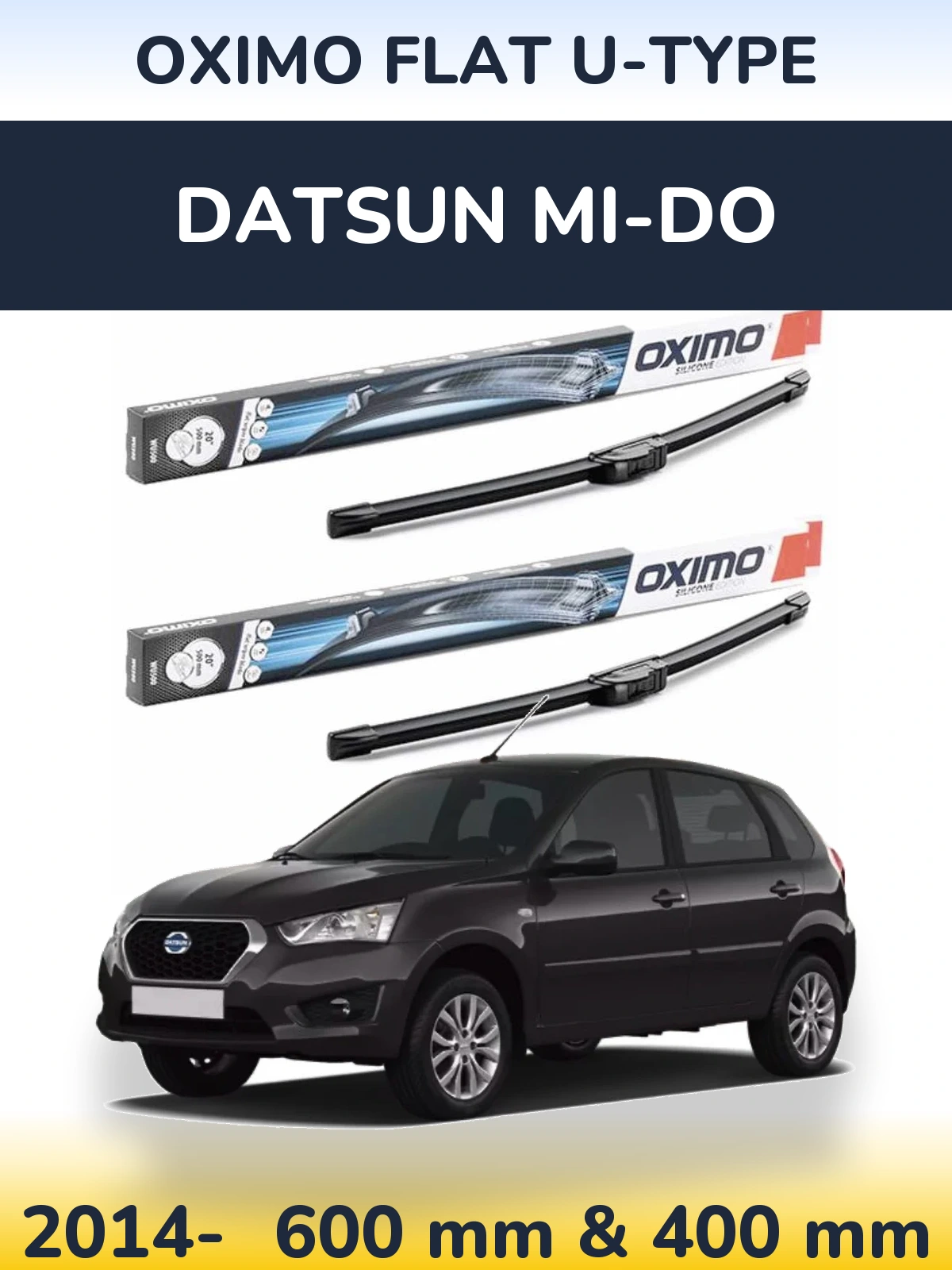 Комплект передних дворников Oximo Flat U-type 600 & 400 мм для Datsun mi-DO 2014-2026