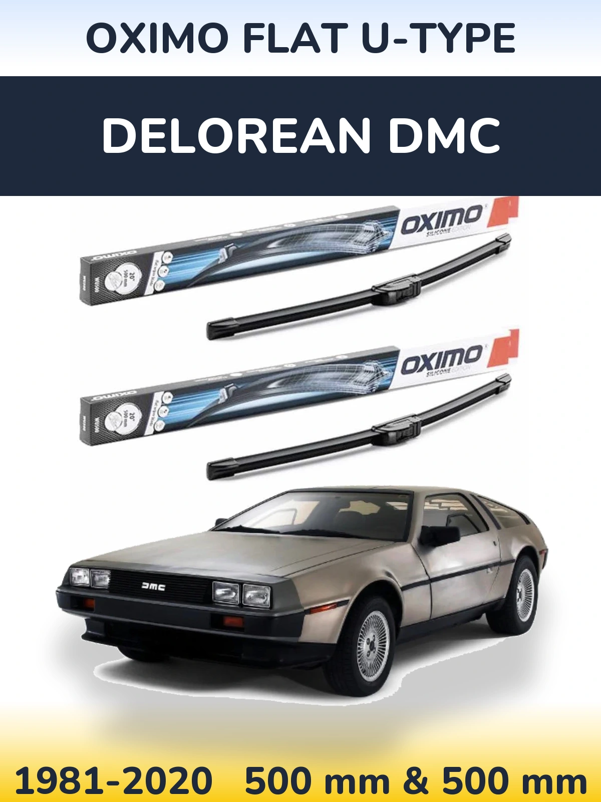 Комплект передних дворников Oximo Flat U-type 500 & 500 мм для DeLorean DMC 1981-2020