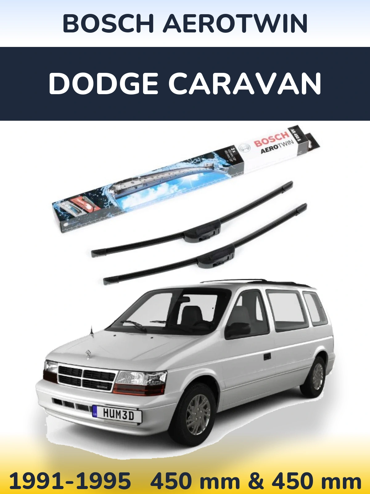 Komplet przednich wycieraczek BOSCH AeroTwin 450 & 450 mm do Dodge Caravan 1991-1995