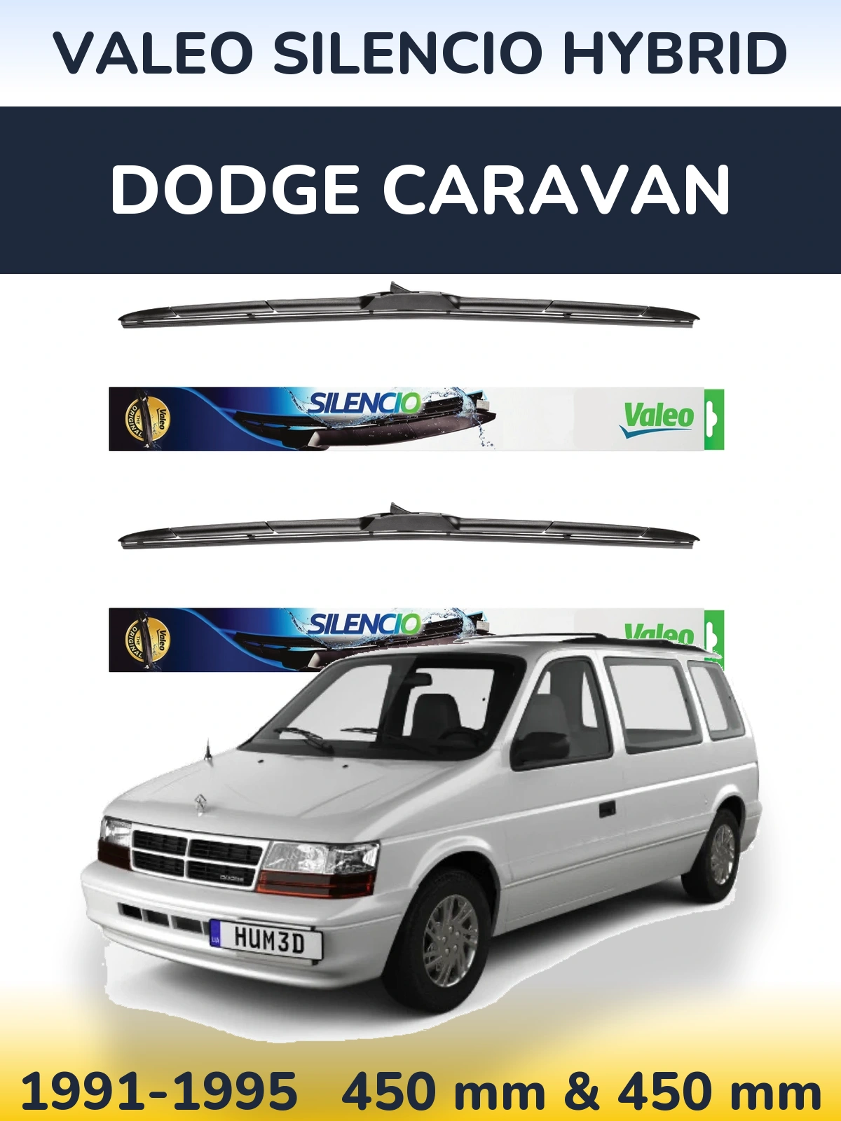 Комплект передніх щіток Valeo Silencio Hybrid 450 & 450 мм для Dodge Caravan 1991-1995
