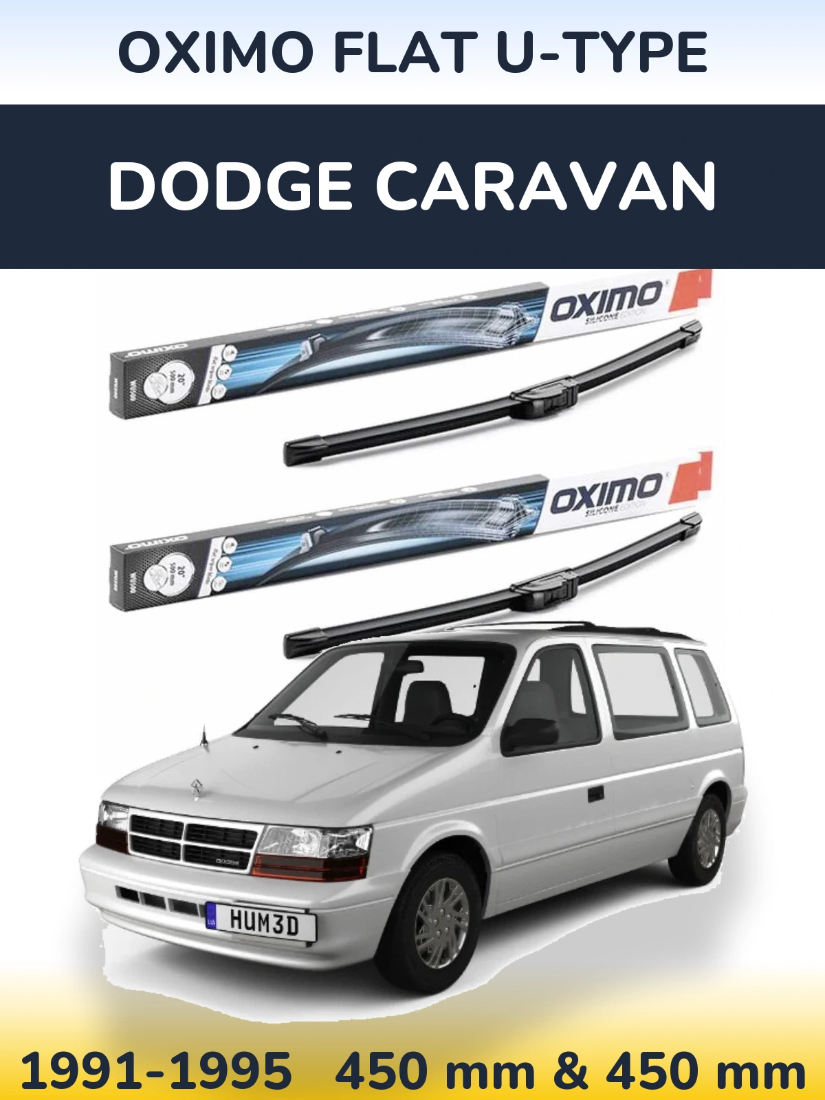 Комплект передніх щіток Oximo Flat U-type 450 & 450 мм для Dodge Caravan 1991-1995