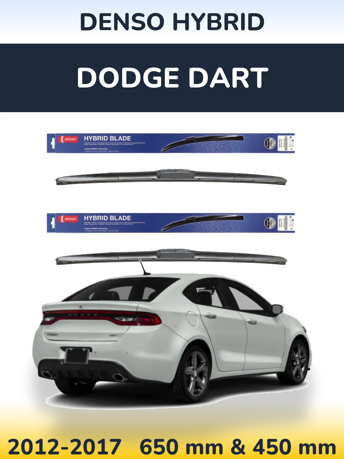 Front wiper blade set Denso Hybrid 650 & 450 mm for Dodge Dart 2012-2017