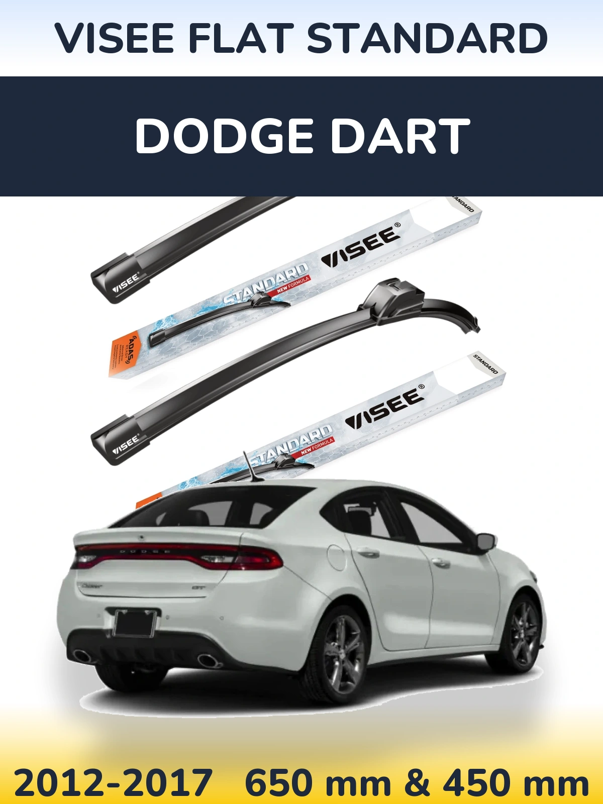 Комплект передних дворников VISEE FLAT STANDARD 650 & 450 мм для Dodge Dart 2012-2017