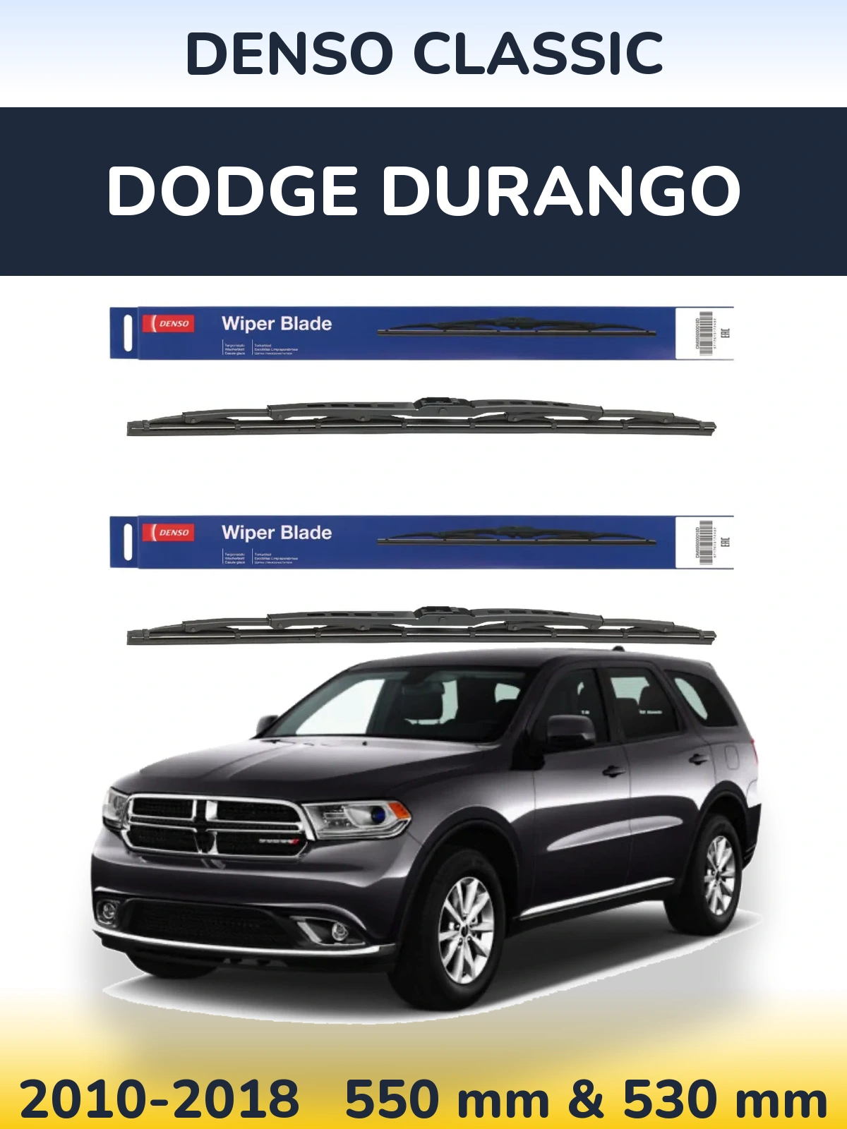 Front wiper blade set Denso Classic 550 & 530 mm for Dodge Durango 2010-2018