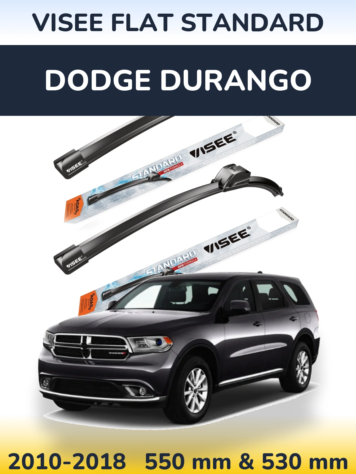 Front wiper blade set VISEE FLAT STANDARD 550 & 530 mm for Dodge Durango 2010-2018