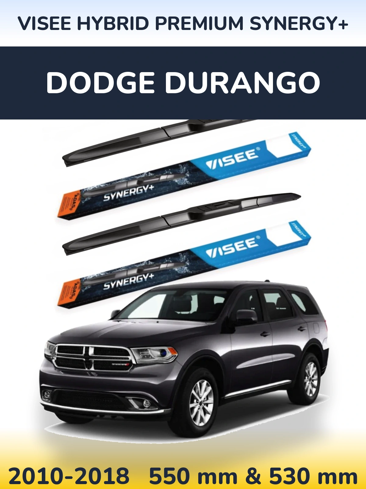Front wiper blade set VISEE HYBRID PREMIUM SYNERGY+ 550 & 530 mm for Dodge Durango 2010-2018