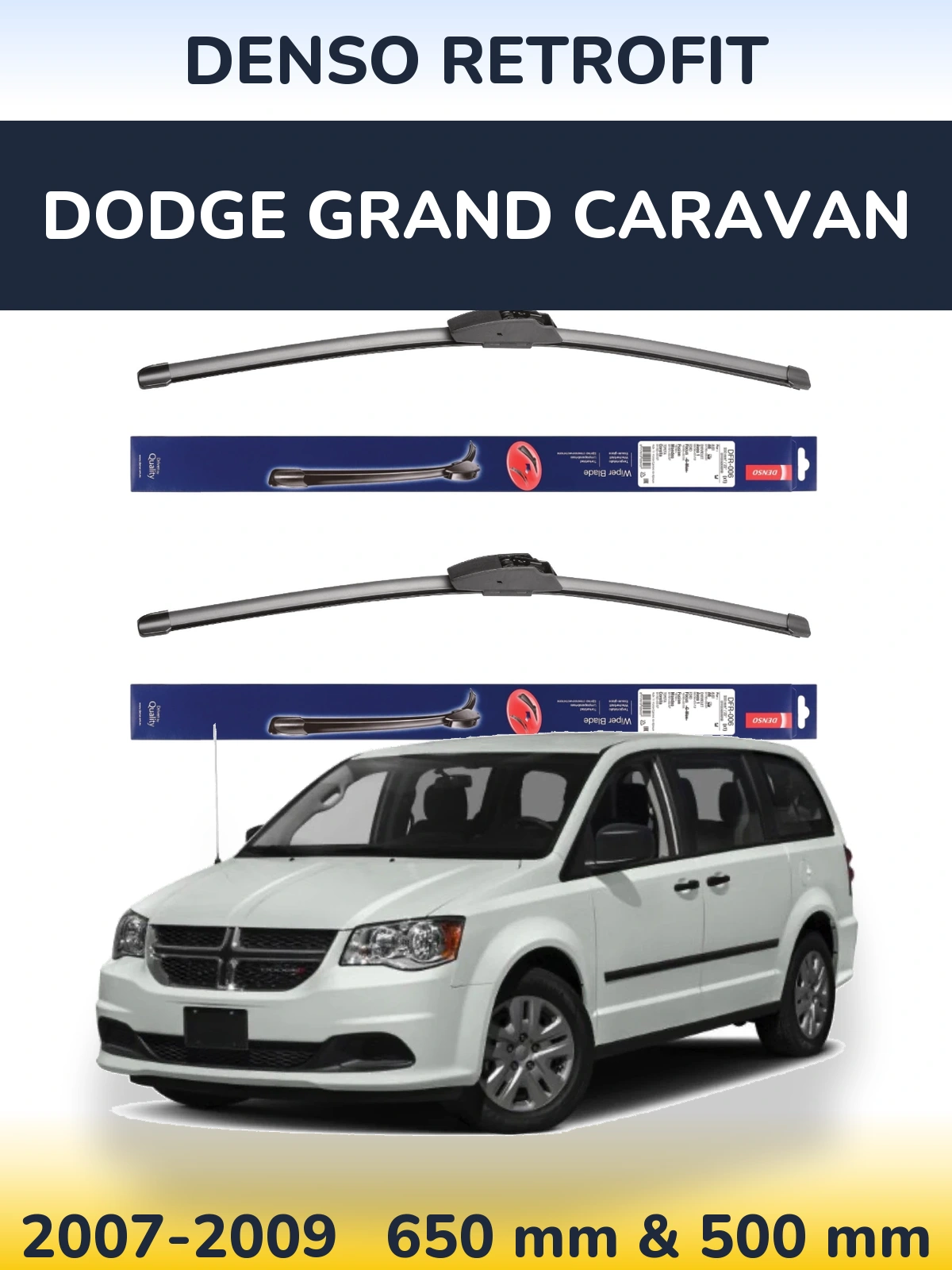 Komplet przednich wycieraczek Denso Retrofit 650 & 500 mm do Dodge Grand Caravan 2007-2009