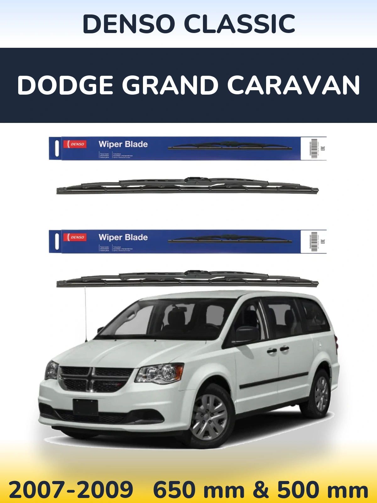 Front wiper blade set Denso Classic 650 & 500 mm for Dodge Grand Caravan 2007-2009