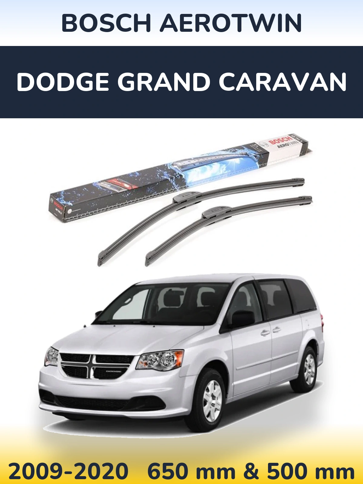 Комплект передних дворников BOSCH AeroTwin 650 & 500 мм для Dodge Grand Caravan 2009-2020