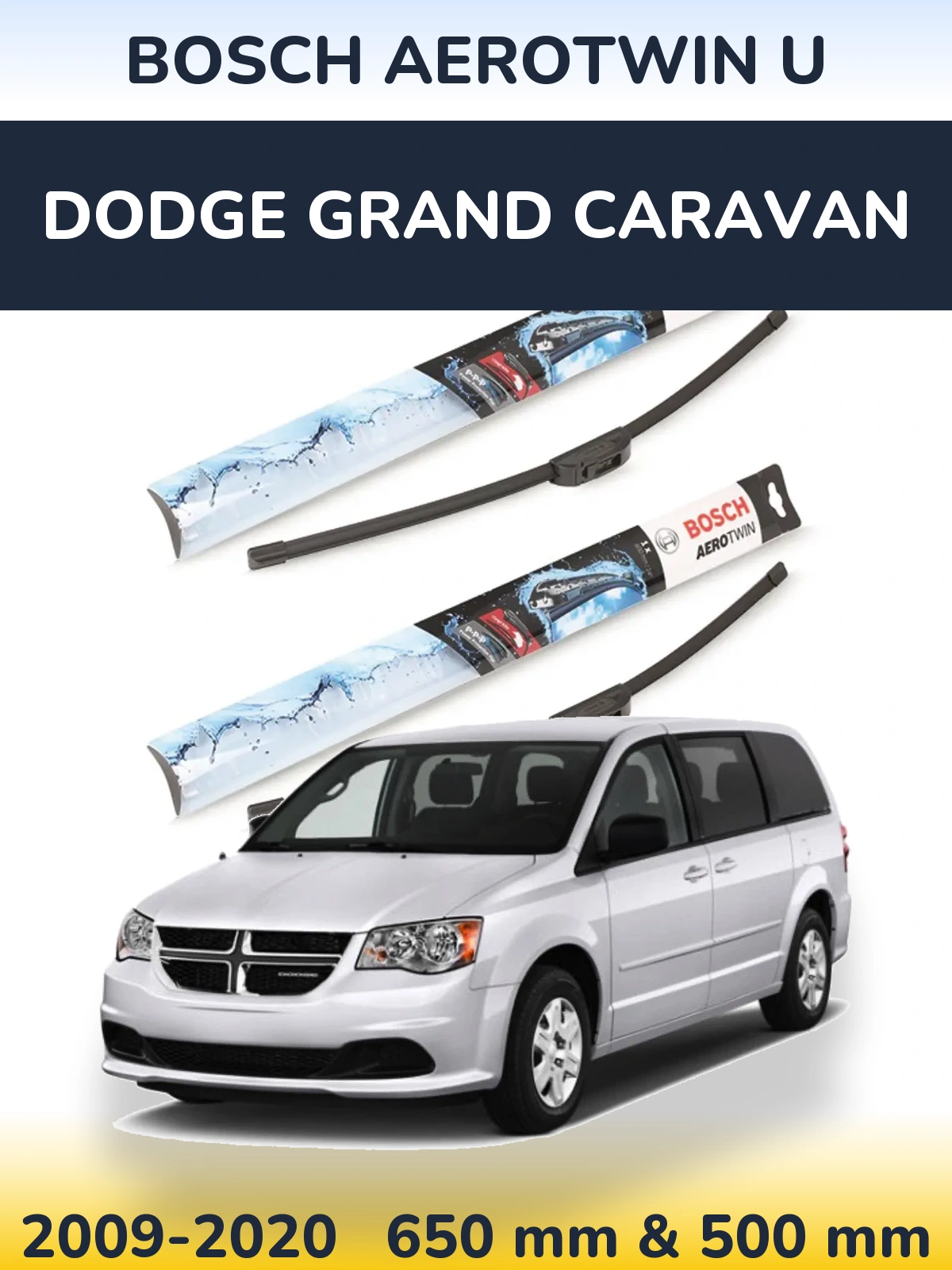 Комплект передних дворников BOSCH AeroTwin U 650 & 500 мм для Dodge Grand Caravan 2009-2020