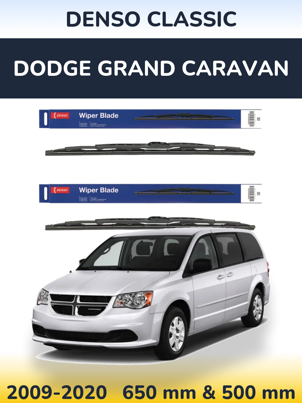 Front wiper blade set Denso Classic 650 & 500 mm for Dodge Grand Caravan 2009-2020