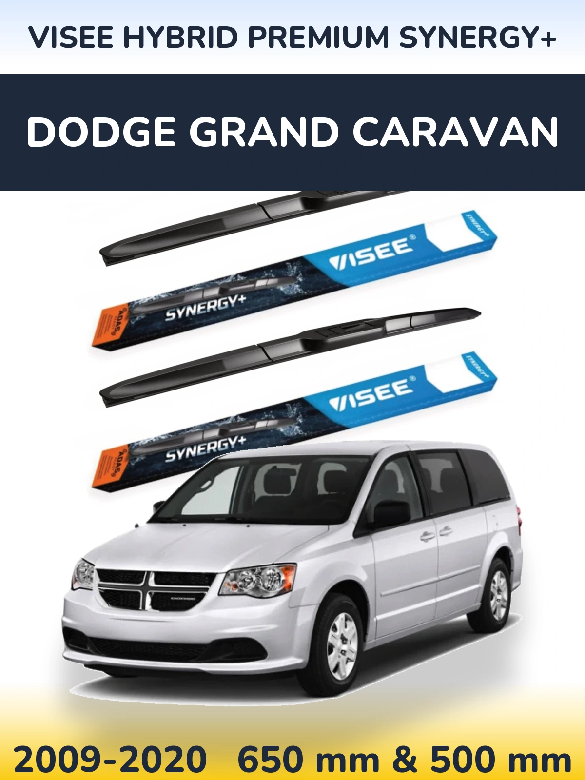 Komplet przednich wycieraczek VISEE HYBRID PREMIUM SYNERGY+ 650 & 500 mm do Dodge Grand Caravan 2009-2020