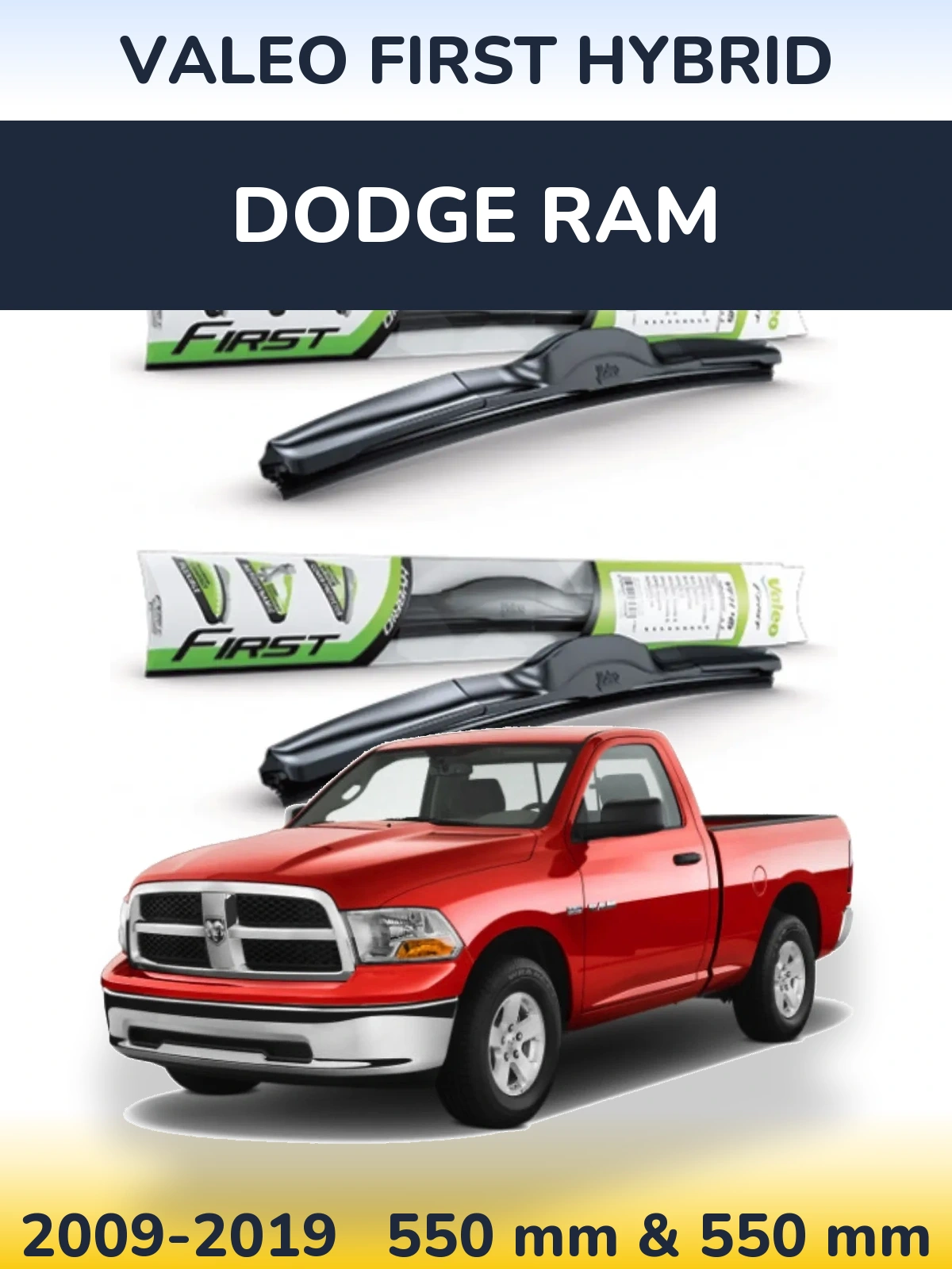 Комплект передних дворников Valeo First Hybrid 550 & 550 мм для Dodge RAM 2009-2019