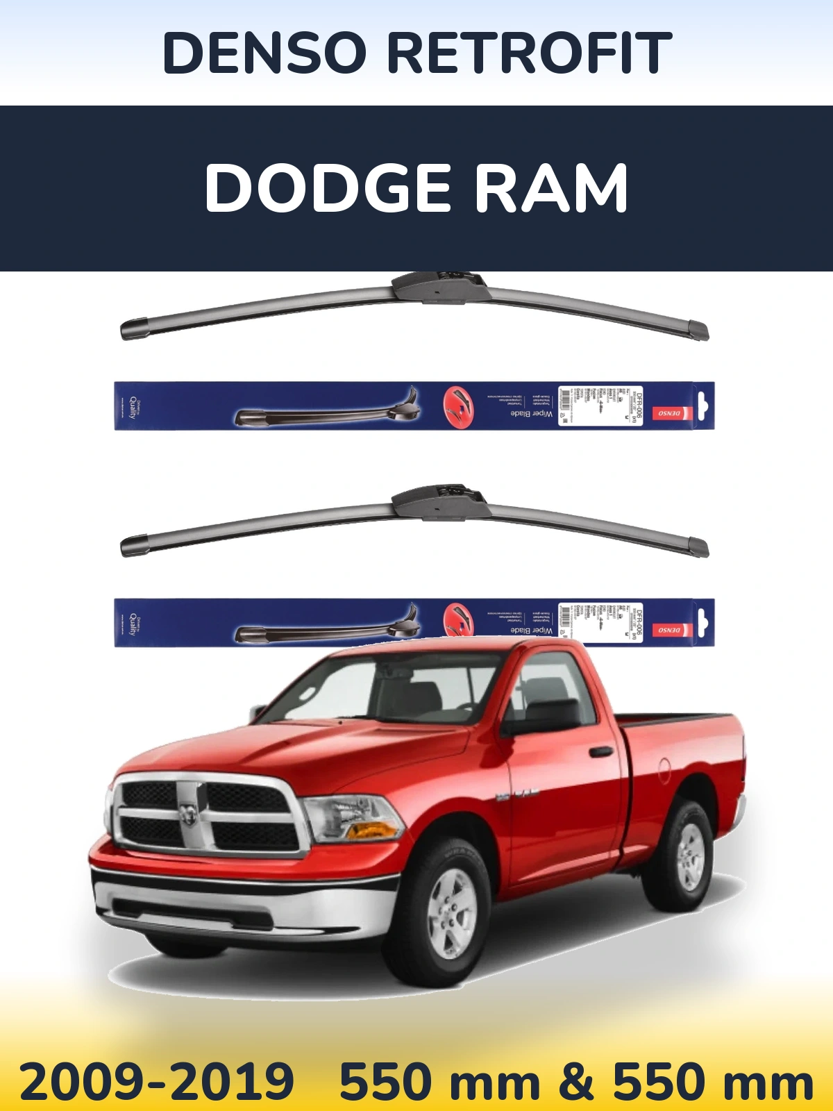 Komplet przednich wycieraczek Denso Retrofit 550 & 550 mm do Dodge RAM 2009-2019