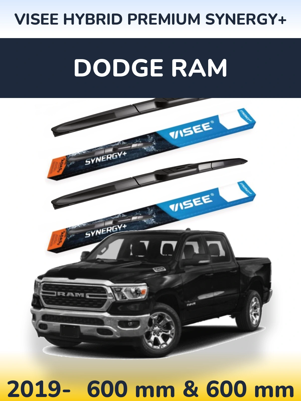 Front wiper blade set VISEE HYBRID PREMIUM SYNERGY+ 600 & 600 mm for Dodge RAM 2019-2026
