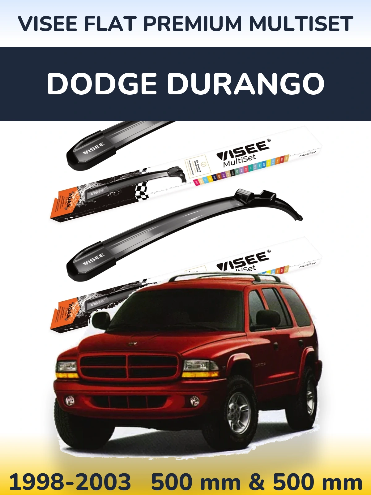 Комплект передних дворников VISEE FLAT PREMIUM MultiSet 500 & 500 мм для Dodge Durango 1998-2003