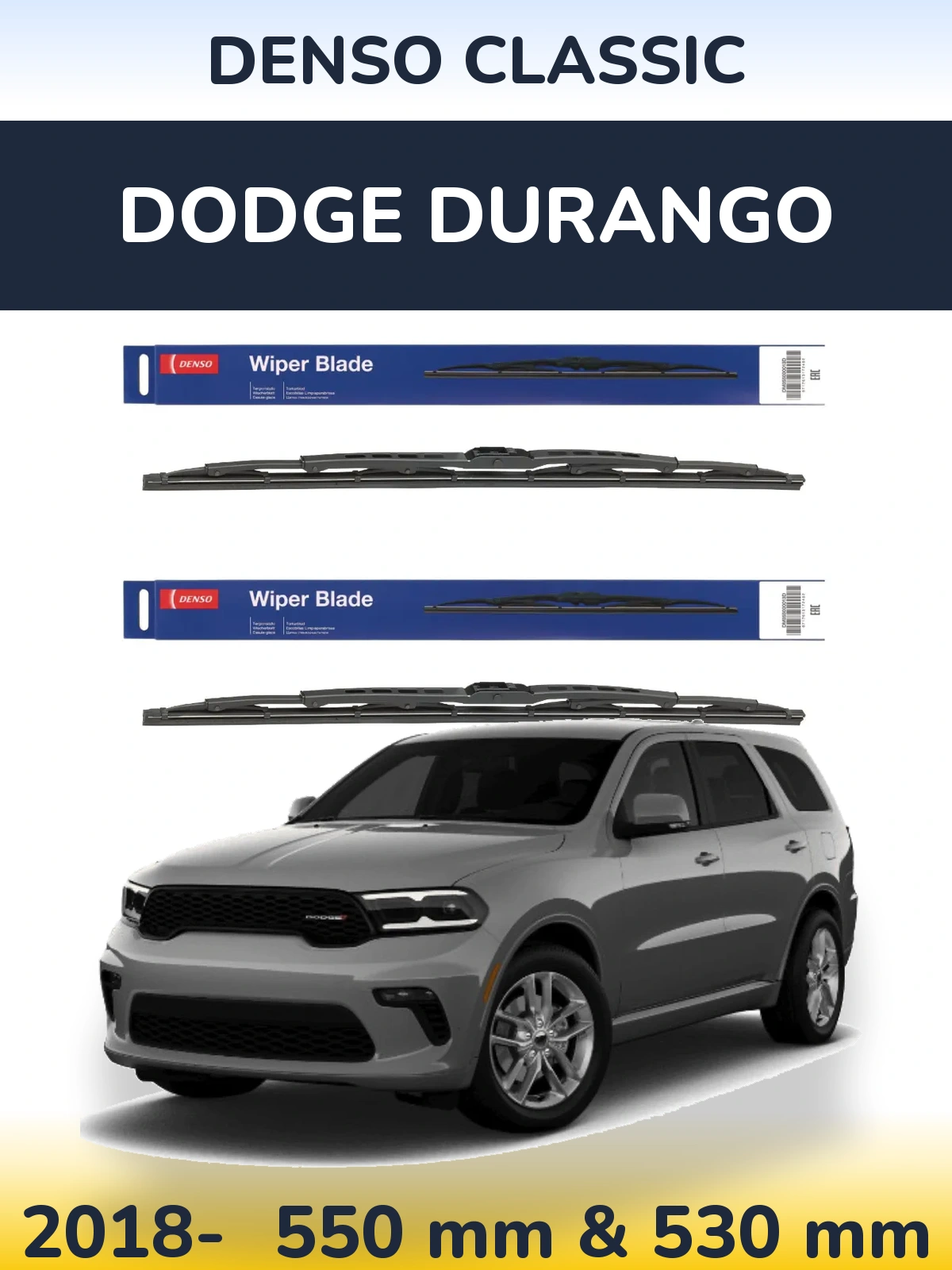 Front wiper blade set Denso Classic 550 & 530 mm for Dodge Durango 2018-2026